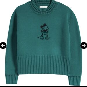 Connor McKnight×Disney Steamboat Willie Intarsia  Wool Sweater Green Med NWOT